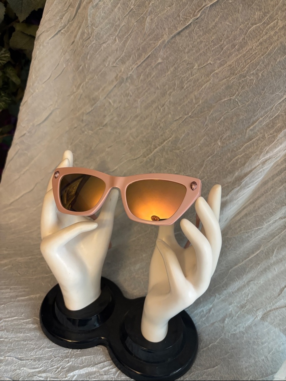 Kurt Geiger KGL1008 Cat-Eye Sunglasses in a blush/nude pink colorway.